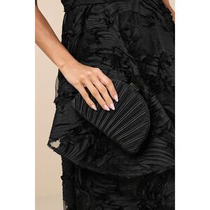 Lulus Pleat Perfection Black Satin Pleated Hard Clutch